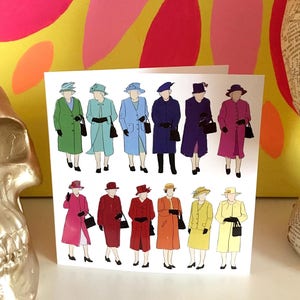 Greeting card, pop art, The Queen, Queen Elizabeth, London art, Rainbow cards, Blank card, Birthday, valentines,