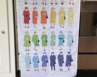 Queen Elizabeth rainbow outfit tea towel