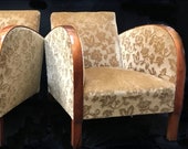 Art Deco Armchairs Club Chairs Floral Pair early 1900s golden birch bentwood arms antique