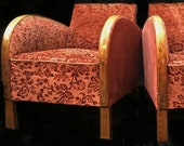 Swedish Art Deco Armchairs Club Chairs Red Floral Pair early 1900s golden birch bentwood arms