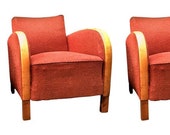 Swedish Antique Art Deco Armchairs Club chairs Bentwood arms early 1900s Red Fabric
