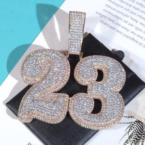 Iced Out Two-Tone Big Custom Pendants Necklace with Numbers,Personalized Words Necklace,Custom Name Chain,Team Member Gifts,Custom Jewelry