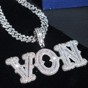 Custom Iced Out Big Baguette Letters Pendant,Personalized Name Necklace,Birthday & Prom Jewelry Gifts,Custom Numbers Chain,Hip Hop Jewelry