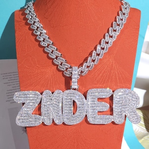 Icy Personalized Letter Pendant Necklace: Baguette Chain, Cubic Zirconia, Hip Hop Style