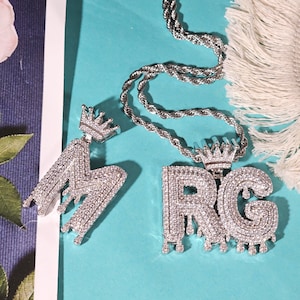 Custom Drip Initial Letters Necklace Rope Chain,Iced Out Pendant,Hip Hop Jewelry,Personalized Icy Nameplate Chain,Bridal Shower Gifts