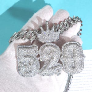 Iced Out Personalized Number Pendant with Cuban Link Chain,Crown Bail Custom Name Necklace,Anniversary Gifts for Her,Hiphop Custom Necklace