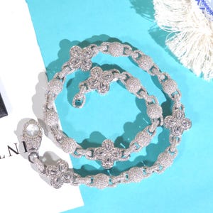 Hip Hop Flower Round Bead Diamond Chain for Women,Iced Out Necklace Chain,Customized Jewelry,Gifts for Her,Men&#39;s Necklace Chain,Prom Gifts