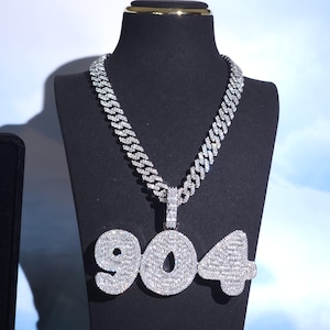 Icy Personalized Big Baguette Letter Words Necklace,Custom Number Charm Necklace with Cuban Link Chain,Custom Pendants,Hip Hop Prom Jewelry