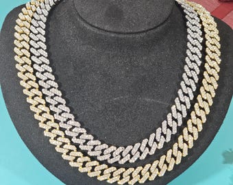 Iced Out 12MM Cuban Link Chain 16-30inch,Silver Gold Plated Cuban Chain Necklace,Hip Hop Jewelry,Gifts for Her/Him