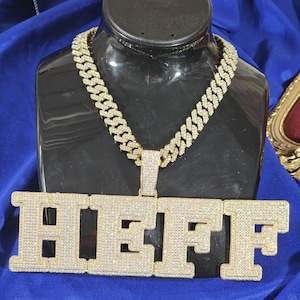 Iced Out Custom Jumbo Words Necklace with Cuban Chain,Personalized Letter Pendants,Custom Necklace,Hip Hop Jewelry, Birthday Gifts for Him