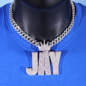 Icy Crown Loop Custom Big Name Necklace,Personalized Letter Pendants,Hip Hop Jewelry,Rope/Cuban Link Chain,Birthday Gifts
