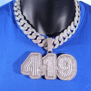 Iced Out Baguette Letter/Number Pendant Necklace: Custom Cuban Chain, Personalized Birthday Jewelry,Engrave