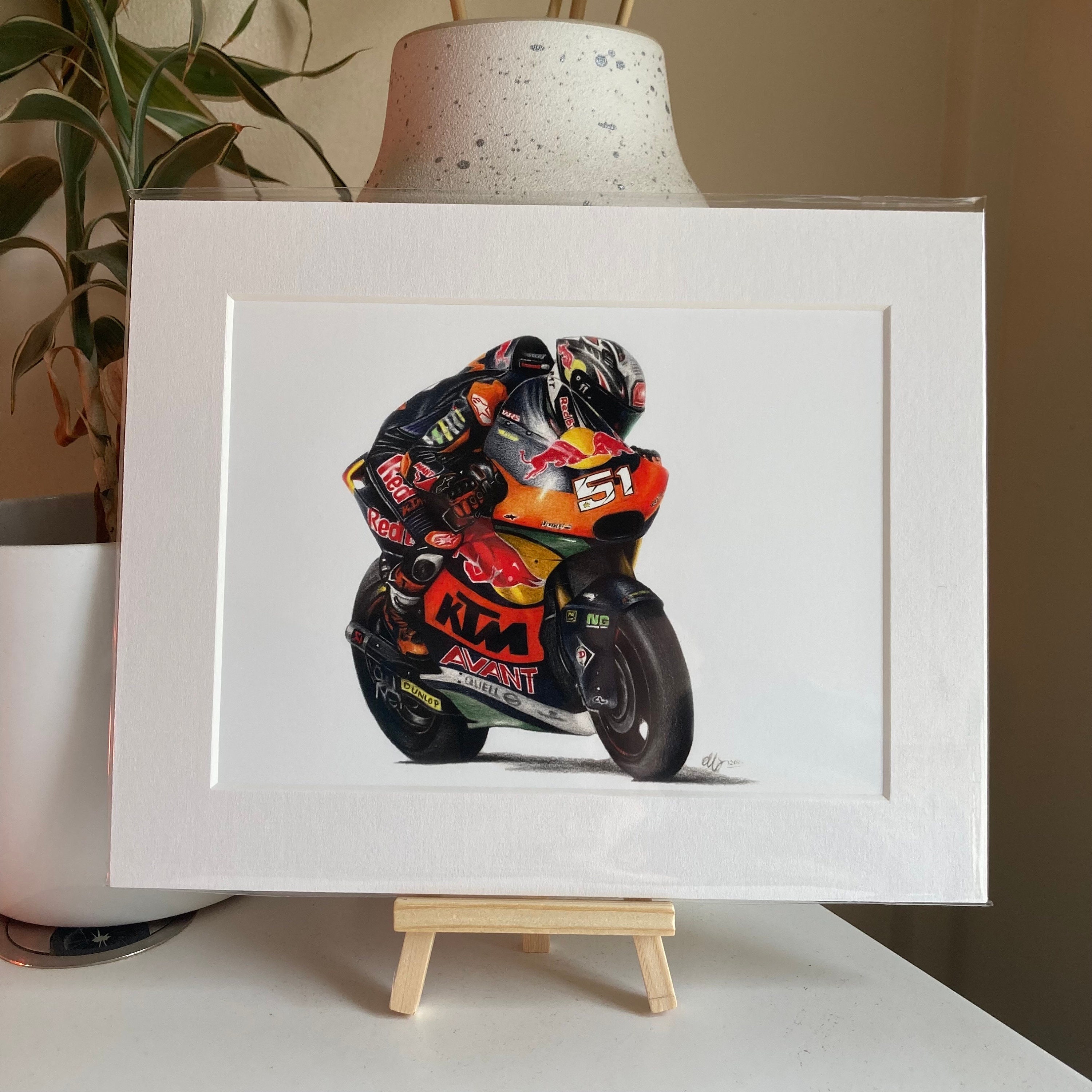 Pedro Acosta Moto2 Mounted Coloured Pencil Print 10” X 8”