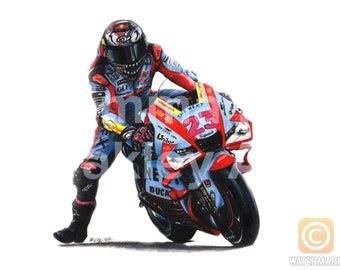 Enea Bastianini MotoGP Coloured Pencil Drawing Gresini Racing UNFRAMED PRINT 8" X 10"