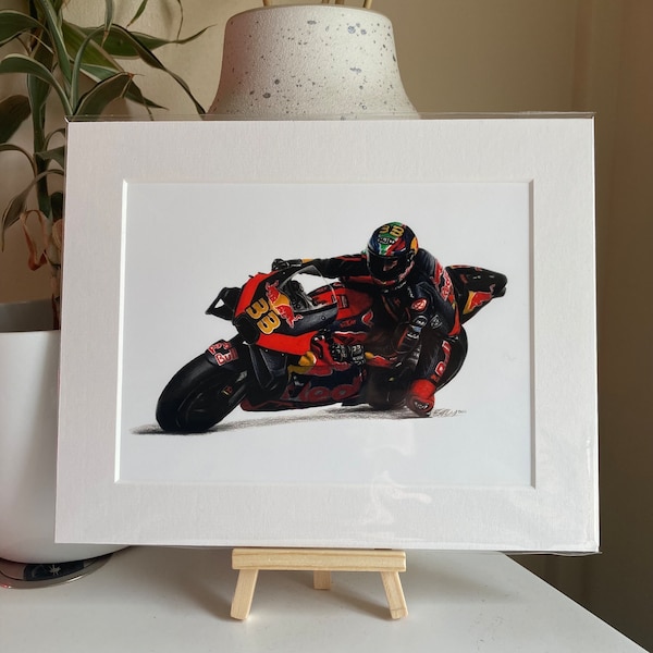 Impression montée au crayon de couleur Brad Binder KTM MotoGP 8 "X 10"