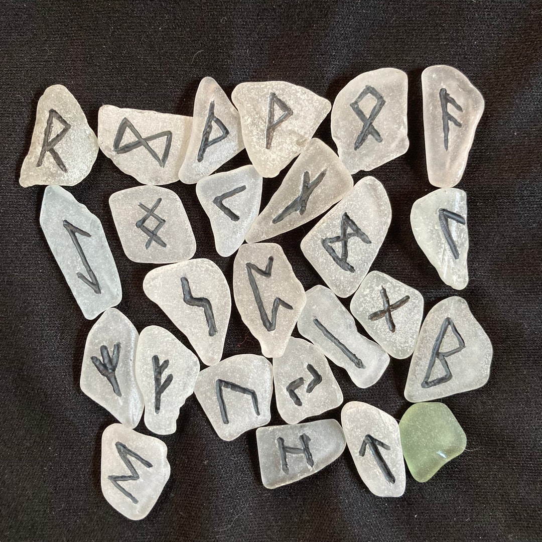Sea Glass Elder Furthark Runes, Hand Carved and Painted, Cornish Sea ...