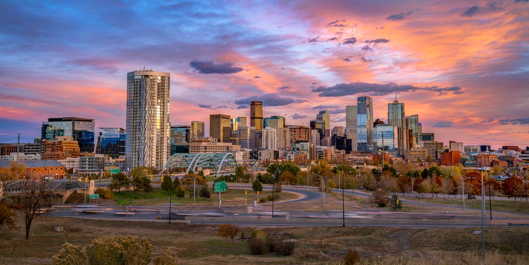 Downtown Denver at Sunset (pano) Etsy