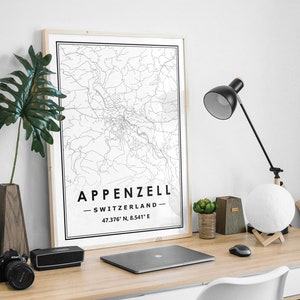 APPENZELL SUISSE carte minimaliste scandinave décoration de la maison nordique, salon, chambre à coucher, impression d’œuvres d’art de cuisine