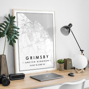GRIMSBY UK carte minimaliste scandinave décoration de la maison nordique, salon, chambre à coucher, cuisine impression d'art carte impressions