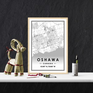 Mapa de OSHAWA CANADÁ Imprimir decoración minimalista del hogar nórdico escandinavo, Sala de estar, dormitorio, impresión de obras de arte de cocina Impresiones de mapas