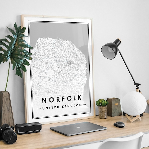 NORFOLK UK  map minimal Scandinavian Nordic home decoration, Living room, bedroom, kitchen artwork print