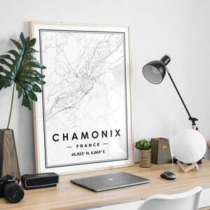 Carte de CHAMONIX FRANCE, décoration minimaliste scandinave et nordique, impression d'oeuvres d'art pour le salon, la chambre et la cuisine