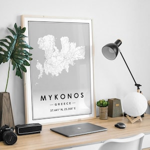 MYKONOS GRIECHENLAND Karte minimale skandinavische nordische Dekoration, Wohnzimmer, Schlafzimmer, Küche Kunstwerk drucken