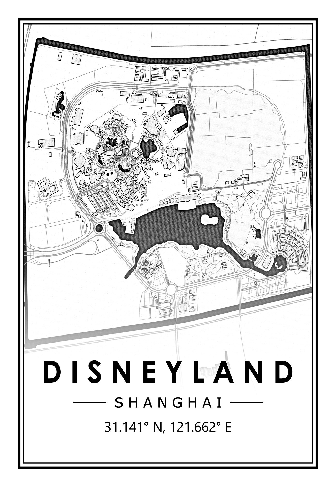 DISNEYLAND SHANGHAI Portrait map minimal Scandinavian Nordic | Etsy