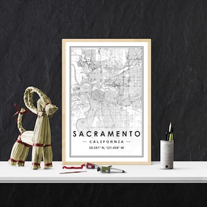 SACRAMENTO USA Karte Druck minimalistische skandinavische Dekoration für Wohnzimmer, Schlafzimmer, Küche