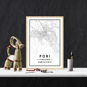 PORI FINLAND Landkarte minimalistische skandinavische Dekoration für Wohnzimmer, Schlafzimmer, Küche