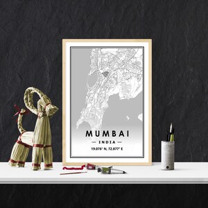 MUMBAI INDIA Karte druckt minimale skandinavische nordische Hauptdekoration, Wohnzimmer, Schlafzimmer, Küchenkunstdruck