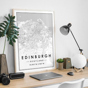 Mapa de Edimburgo, Escocia, minimalista, nórdico, escandinavo, decoración del hogar, sala de estar, dormitorio, cocina, impresiones de mapas.