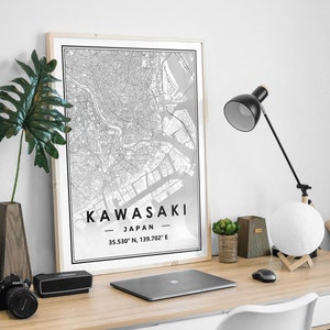 KAWASAKI JAPAN Karte Druck minimalistische skandinavische Dekoration für Wohnzimmer, Schlafzimmer, Küche