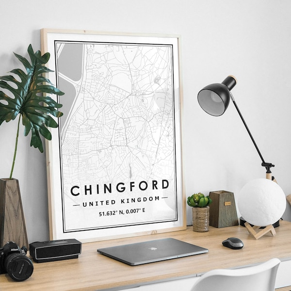 CHINGFORD UK  map Print minimal Scandinavian Nordic home decoration, Living room, bedroom, kitchen artwork print