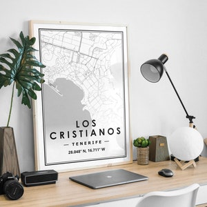 LOS CRISTIANOS TENERIFE mapa minimalista decoración nórdica escandinava del hogar, sala de estar, dormitorio, impresión de obras de arte de cocina