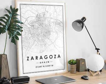 ZARAGOZA SPAIN  map prints minimal Scandinavian Nordic home decoration, Living room, bedroom, kitchen artwork print