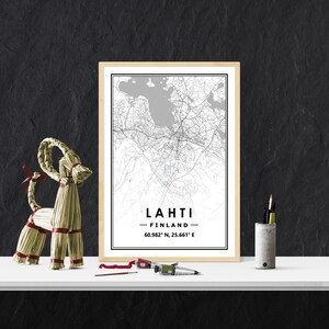 LAHTI FINLAND map minimal Scandinavian Nordic home decoration, Living room, bedroom, kitchen artwork print Map Prints image 1