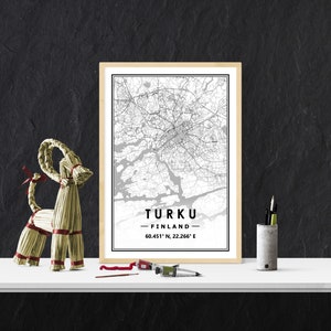 TURKU FINLAND Landkarte minimalistische skandinavische Dekoration für Wohnzimmer, Schlafzimmer, Küche