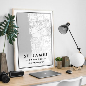 ST JAMES BARBADOS carte minimaliste scandinave décoration de la maison nordique, salon, chambre à coucher, impression d’œuvres d’art de cuisine