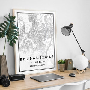 BHUBANESWAR INDIA  map prints minimal Scandinavian Nordic home decoration, Living room, bedroom, kitchen artwork print