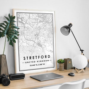 STRETFORD UK Karte Druck minimalistische skandinavische Dekoration für Wohnzimmer, Schlafzimmer, Küche und Wohnzimmer