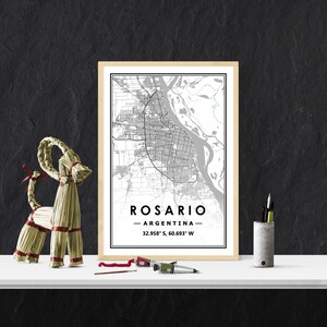ROSARIO ARGENTINA Karte druckt minimale skandinavische nordische Hauptdekoration, Wohnzimmer, Schlafzimmer, Küchenkunstdruck