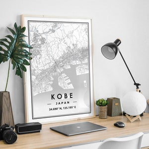 KOBE JAPAN Karte Druck minimalistische skandinavische Dekoration für Wohnzimmer, Schlafzimmer, Küche