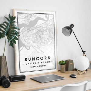 RUNCORN UK Map Print minimale skandinavische nordische Dekoration, Wohnzimmer, Schlafzimmer, Küche Kunstwerk
