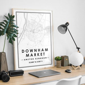 DOWNHAM MARKET UK Karte minimale skandinavische nordische Dekoration, Wohnzimmer, Schlafzimmer, Küche Kunstwerk Druck