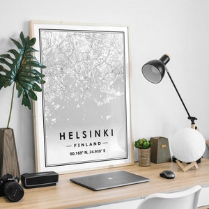 HELSINKI FINLAND Karte druckt minimale skandinavische nordische Hauptdekoration, Wohnzimmer, Schlafzimmer, Küchenkunstdruck