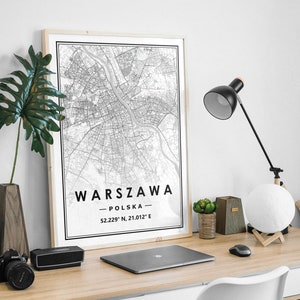 WARSZAWA POLSKA POLOGNE, carte minimaliste scandinave nordique, décoration de la maison, impression d'oeuvres d'art pour le salon, la chambre et la cuisine, impressions de cartes