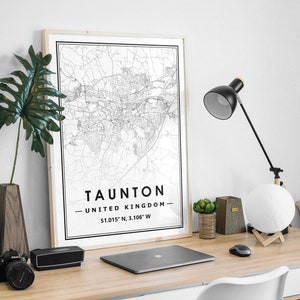 TAUNTON UK mapa minimalista decoración nórdica escandinava del hogar, sala de estar, dormitorio, impresión de obras de arte de cocina