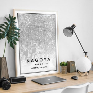 NAGOYA JAPAN Karte Druck minimalistische skandinavische Dekoration für Wohnzimmer, Schlafzimmer, Küche
