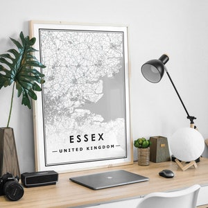 Carte minimaliste ESSEX UK, décoration scandinave nordique pour la maison, impression d'oeuvres d'art pour le salon, la chambre et la cuisine